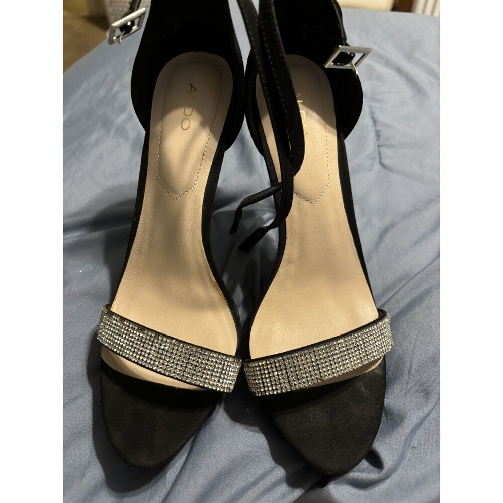 ALDO Women's Kalanda Ankle Strap Black Rhinestone Heels size 9